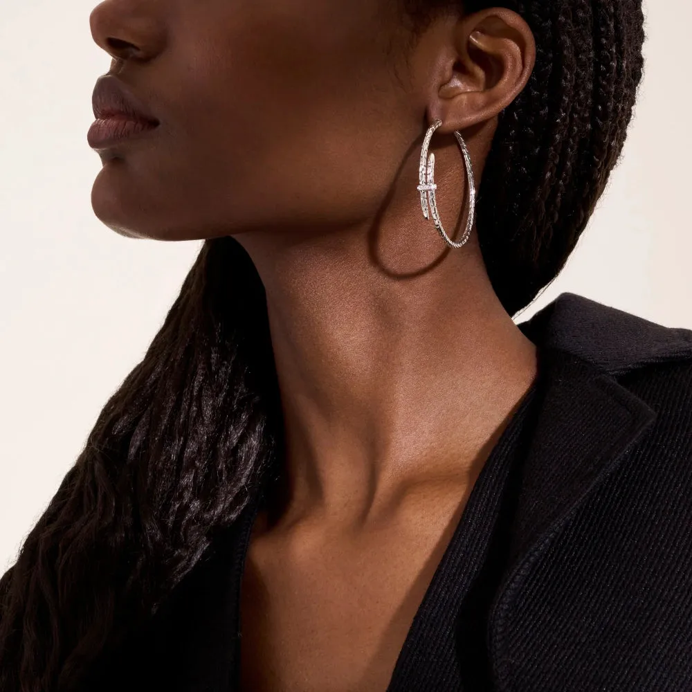 Sterling Silver Spear Diamond Large Hoop Earrings