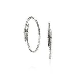 Sterling Silver Spear Diamond Large Hoop Earrings
