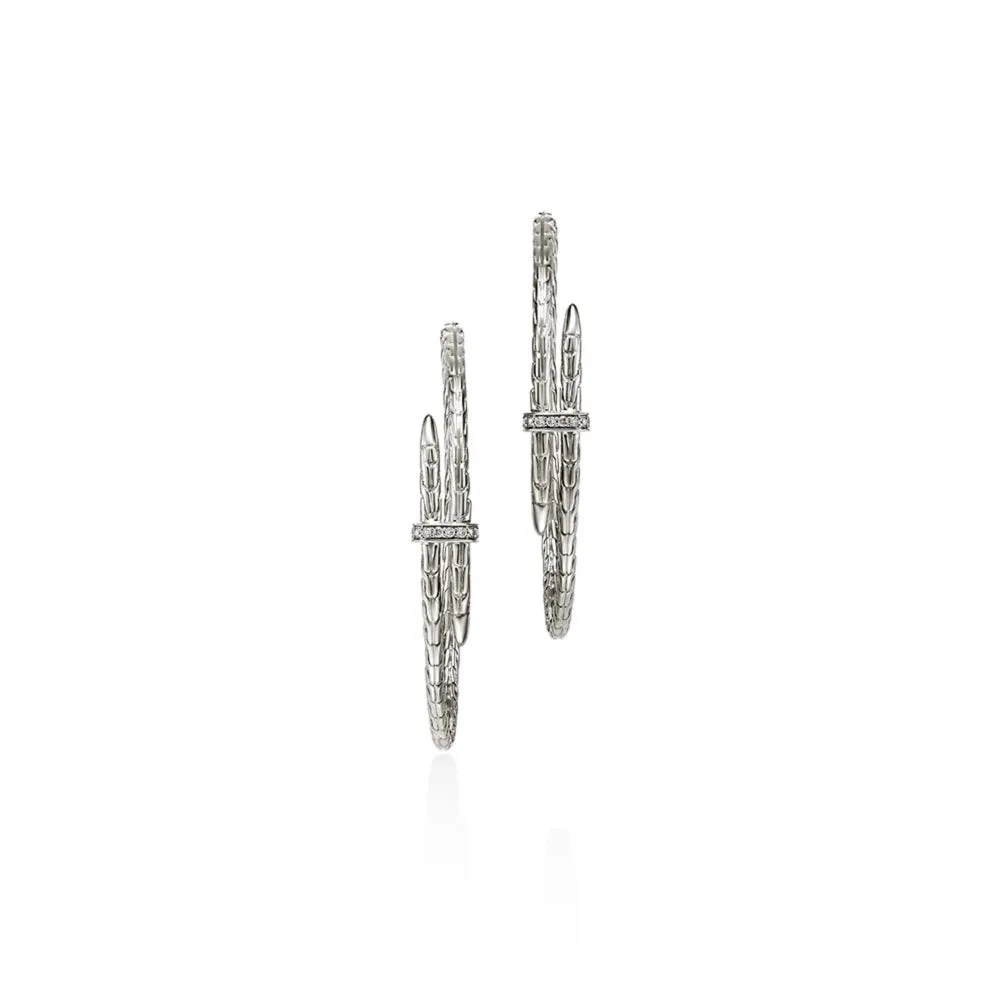 Sterling Silver Spear Diamond Large Hoop Earrings