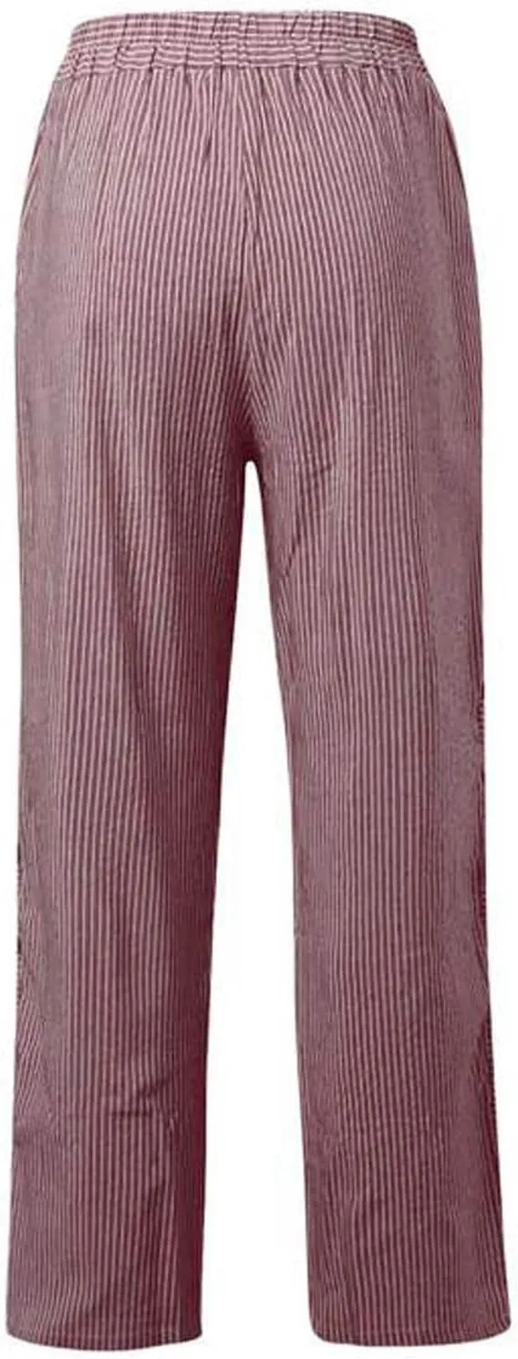 Summer Pants for Women Striped Printed Side Button Pants Baggy Elastic Waist Straight Leg Trousers with Pocket