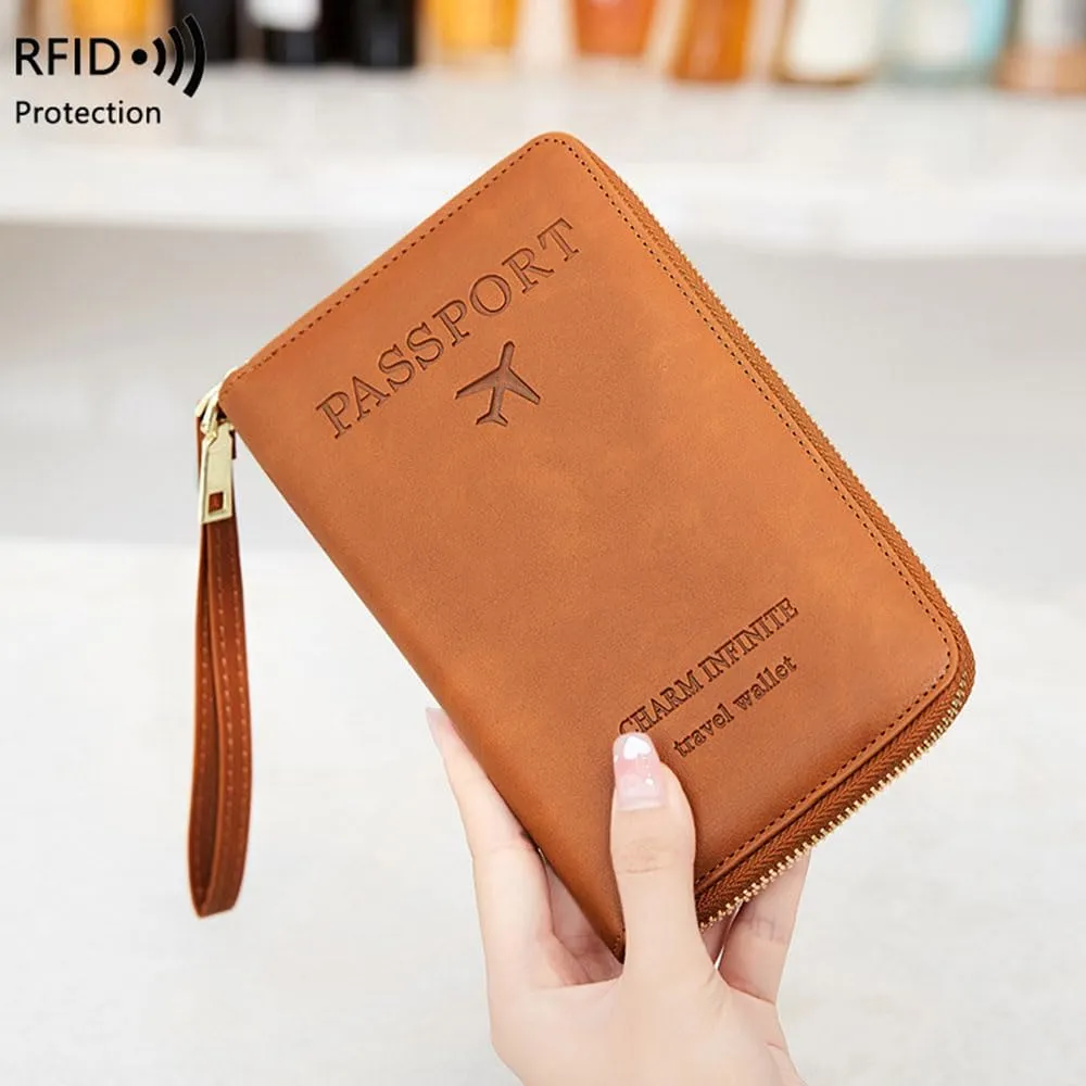 Summer Simple Plain Passport Cases Back To School, Charm Infinite Travel Wallet, Multi-functional Zipper Travel Card Holder, RFID Blocking Card Holder (Black)