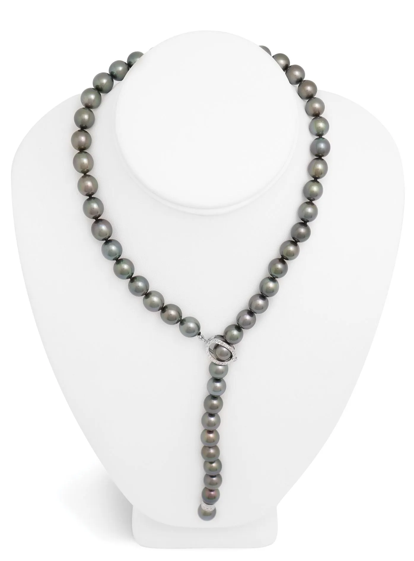 Tahitian pearl strand - 18K white gold clasp with diamond - C4OGD111