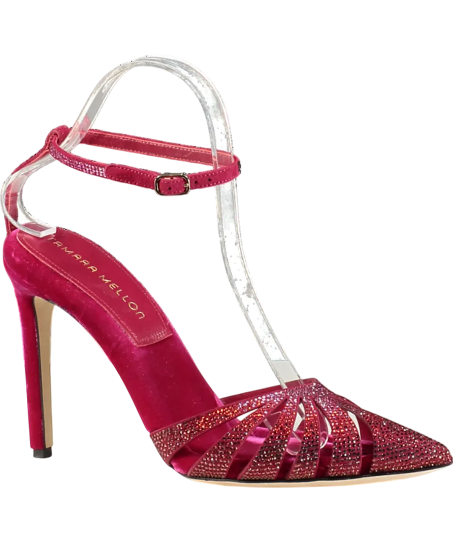 Tamara Mellon Red /pink Crystal-embellished Velvet  Heels UK 5 EU 38 👠