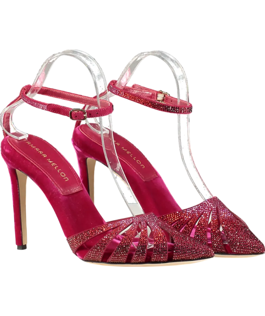 Tamara Mellon Red /pink Crystal-embellished Velvet  Heels UK 5 EU 38 👠
