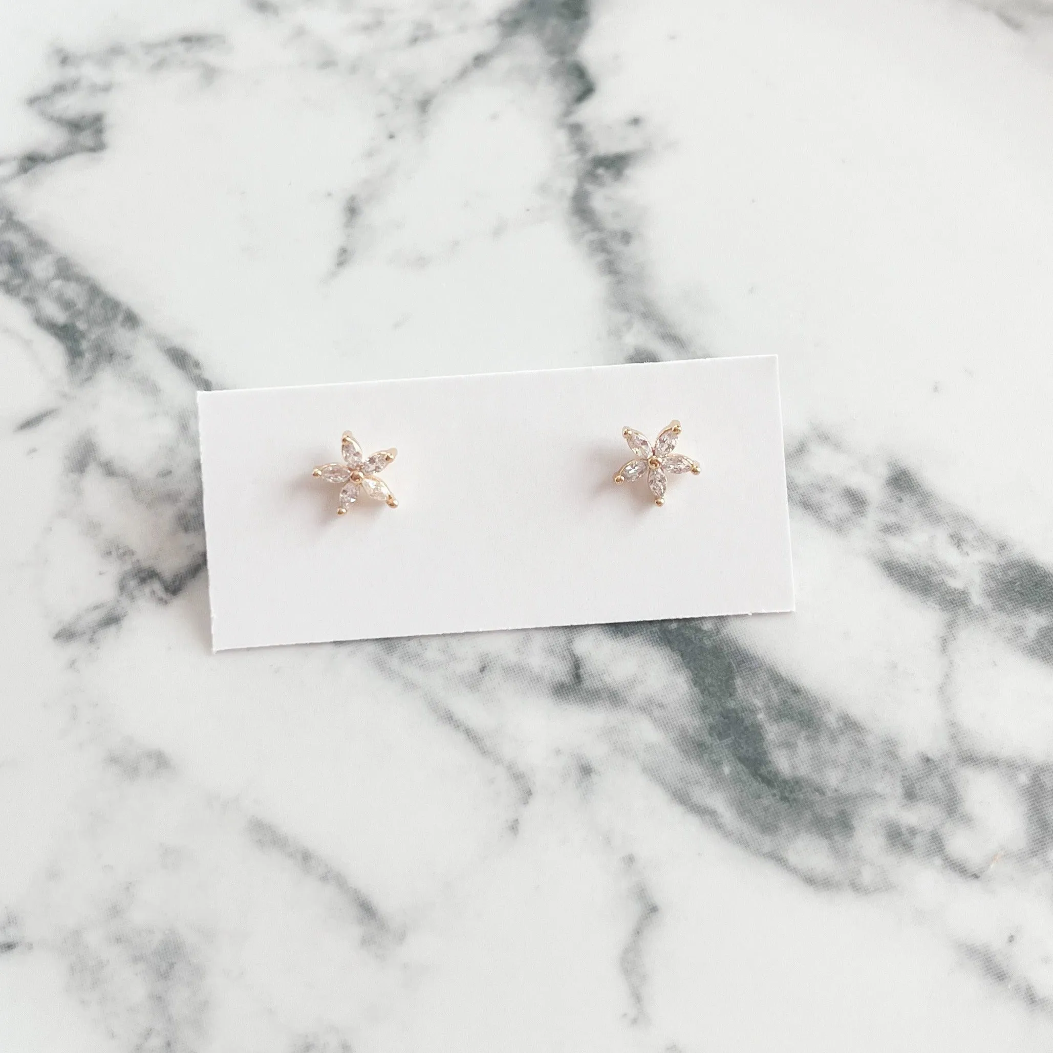 Tiny Flower Cubic Zirconia Stud Earrings