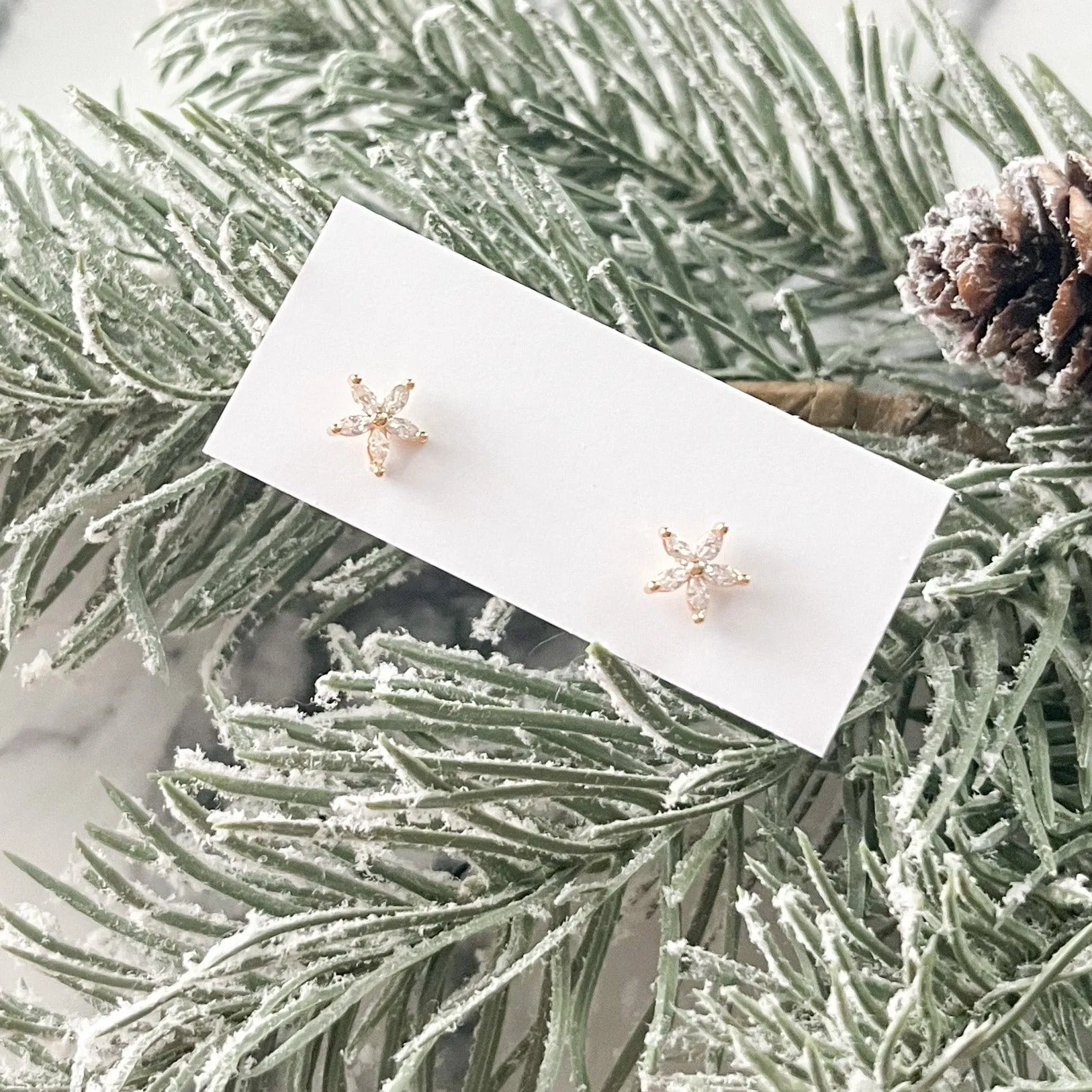 Tiny Flower Cubic Zirconia Stud Earrings