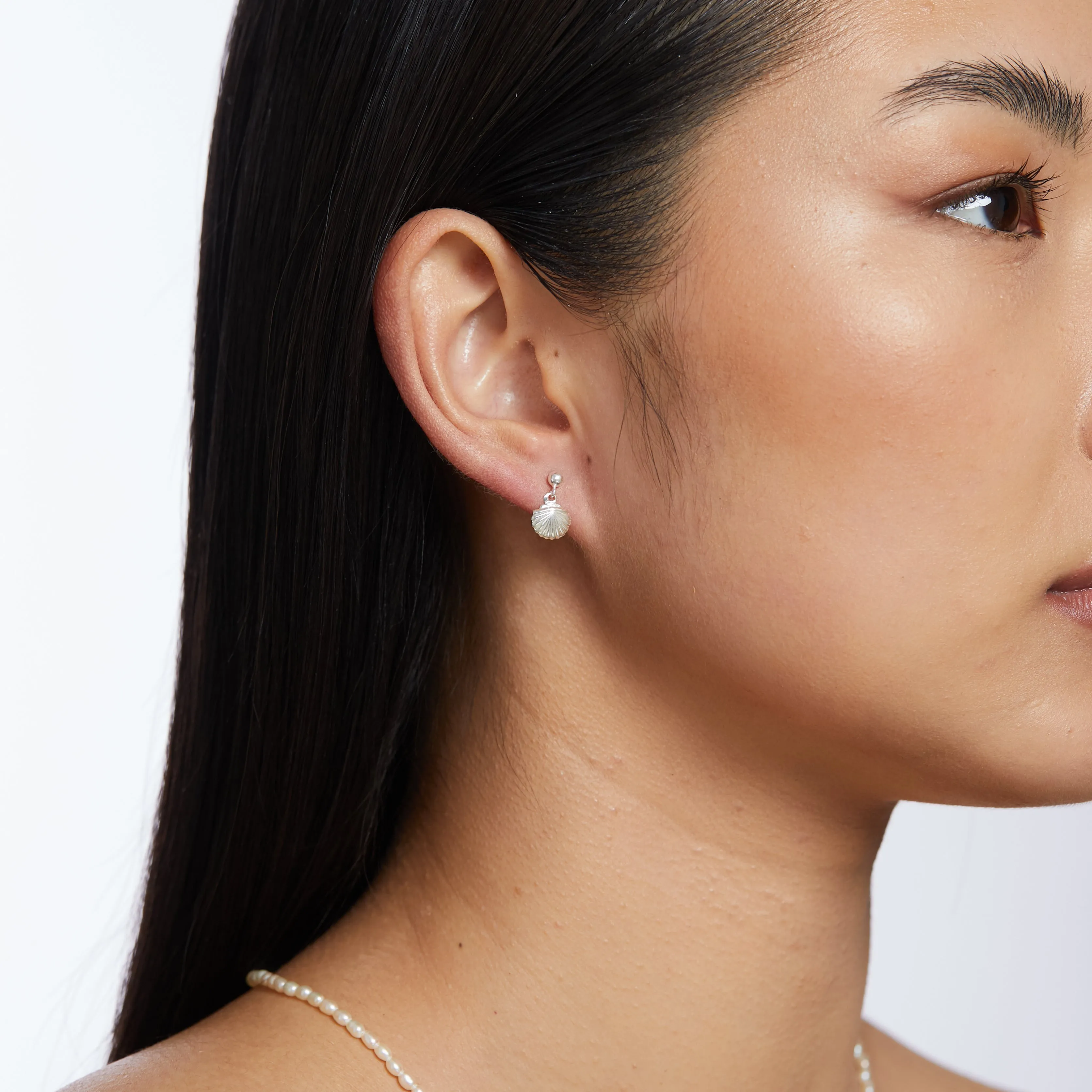 Tiny Shell Earrings - Sterling Silver