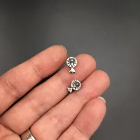 Tiny Sterling Silver Primitive Geometric Stud Earrings — Hand Carved Design Made in Certified Green 925 Sterling Silver