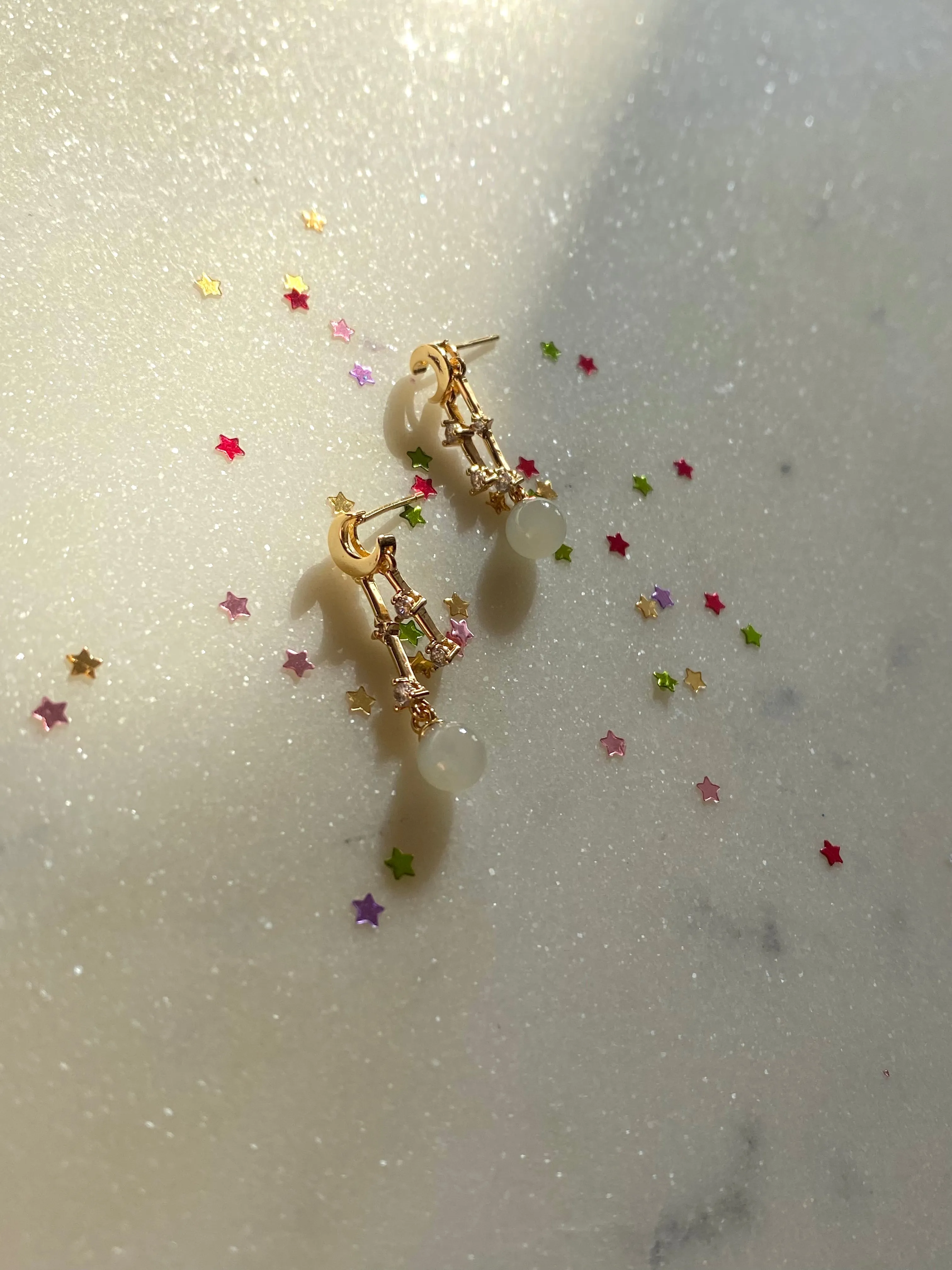 Twinkle — Moon and star drop earrings