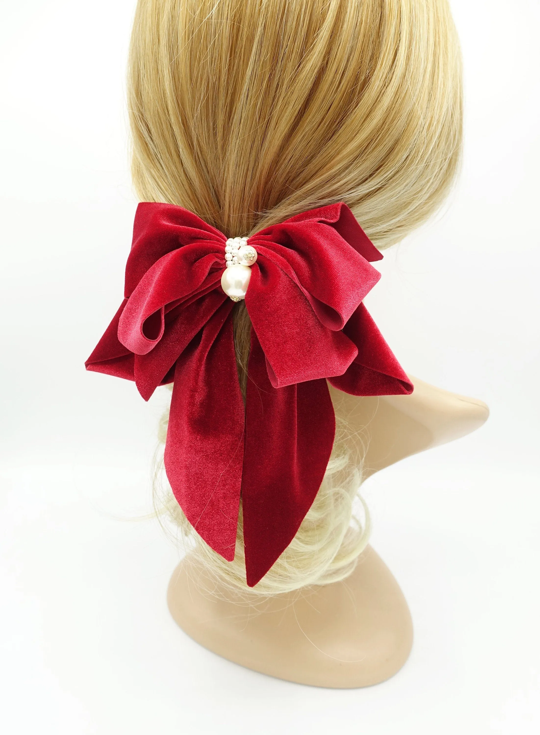 velvet hair bow pearl embellished hair accessory for women