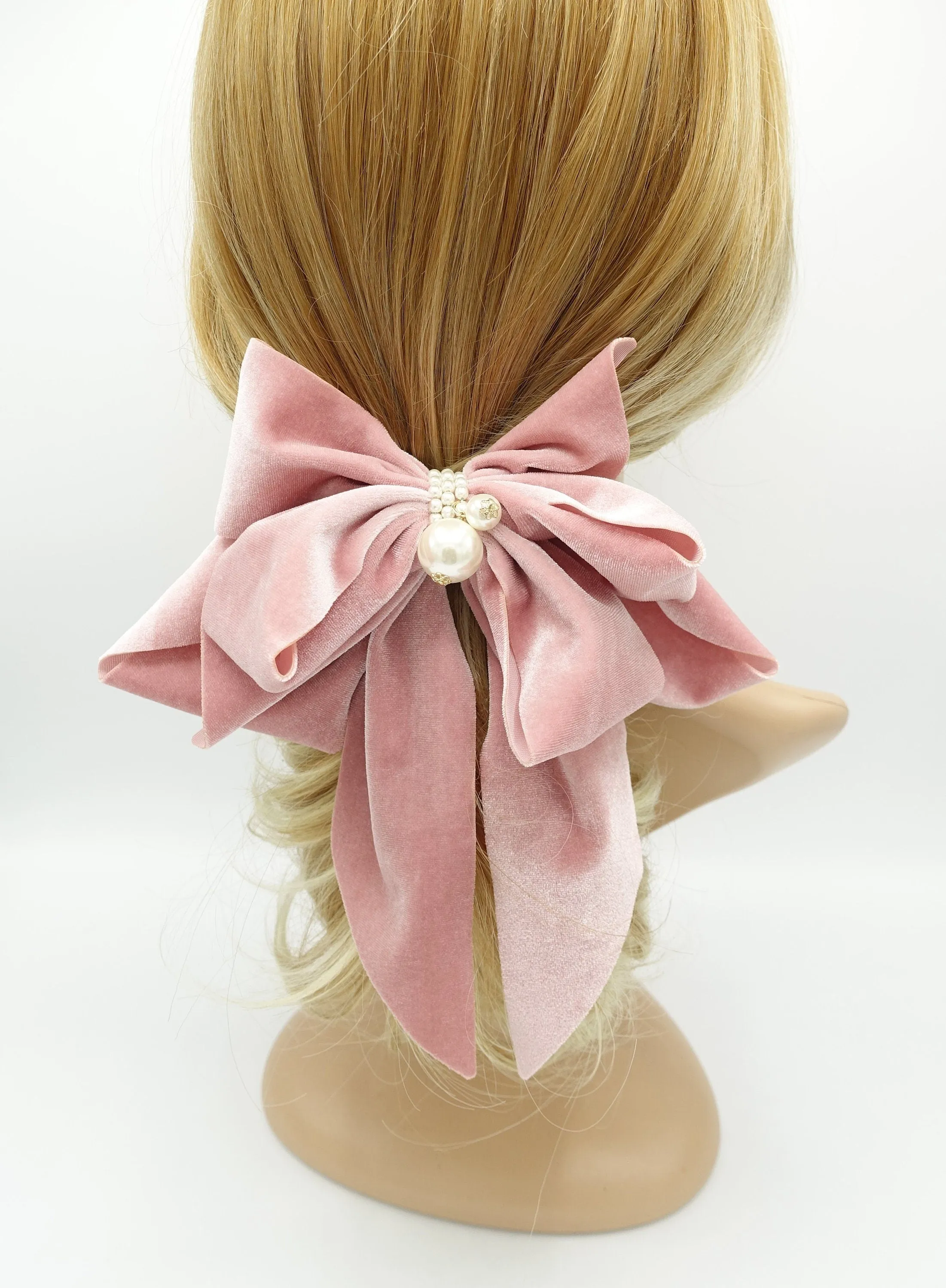 velvet hair bow pearl embellished hair accessory for women