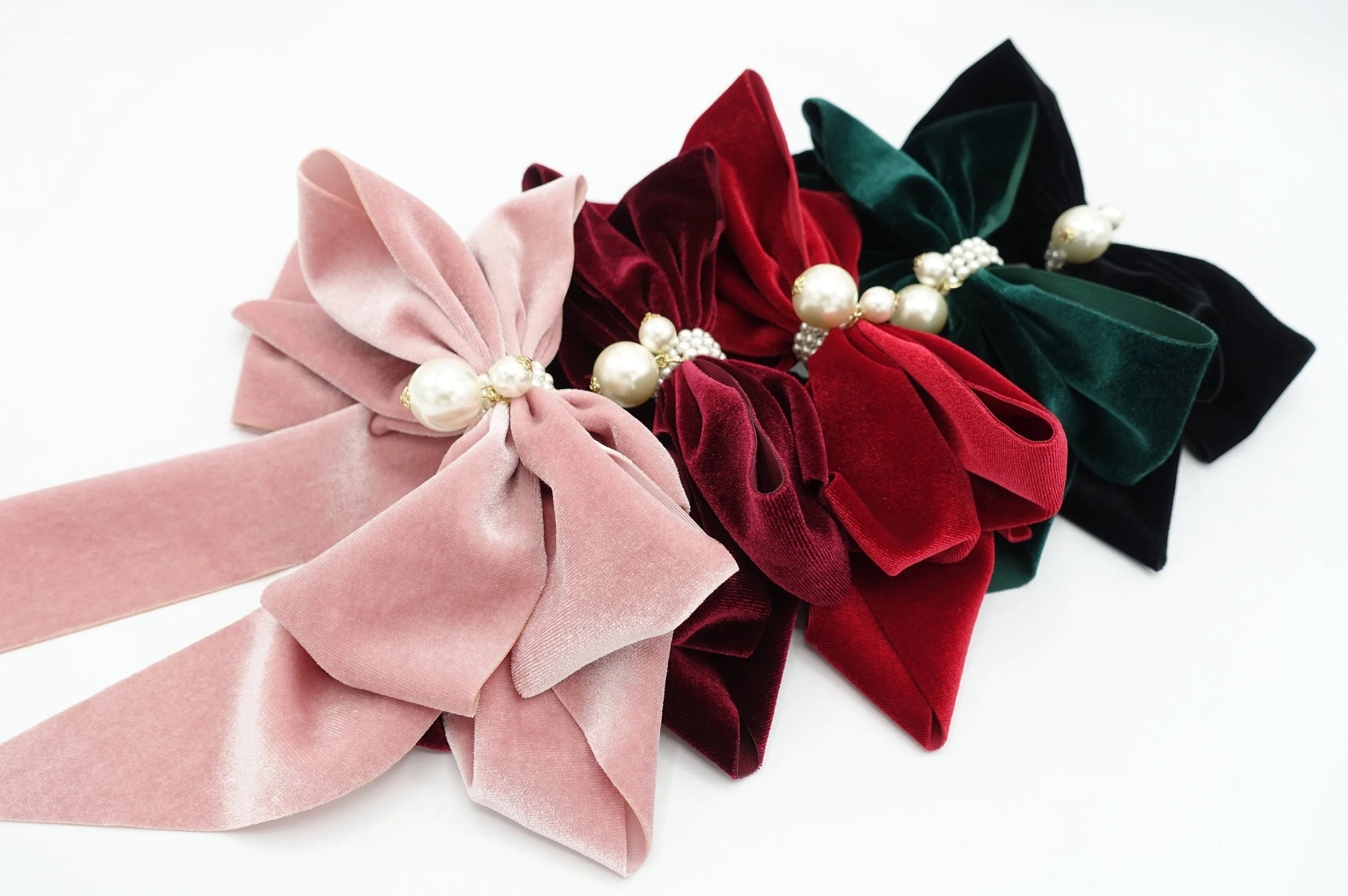 velvet hair bow pearl embellished hair accessory for women