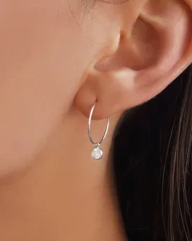 White CZ Hoop Earrings  - Sterling Silver
