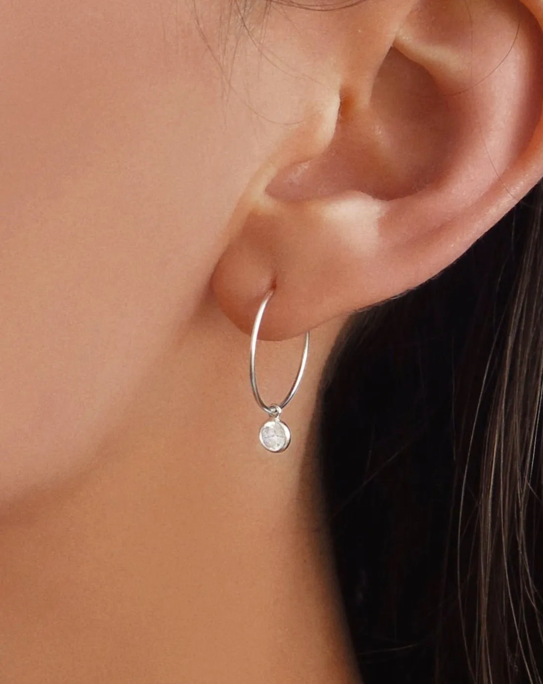 White CZ Hoop Earrings  - Sterling Silver