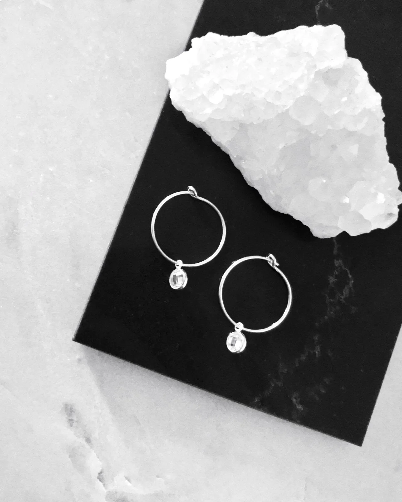 White CZ Hoop Earrings  - Sterling Silver