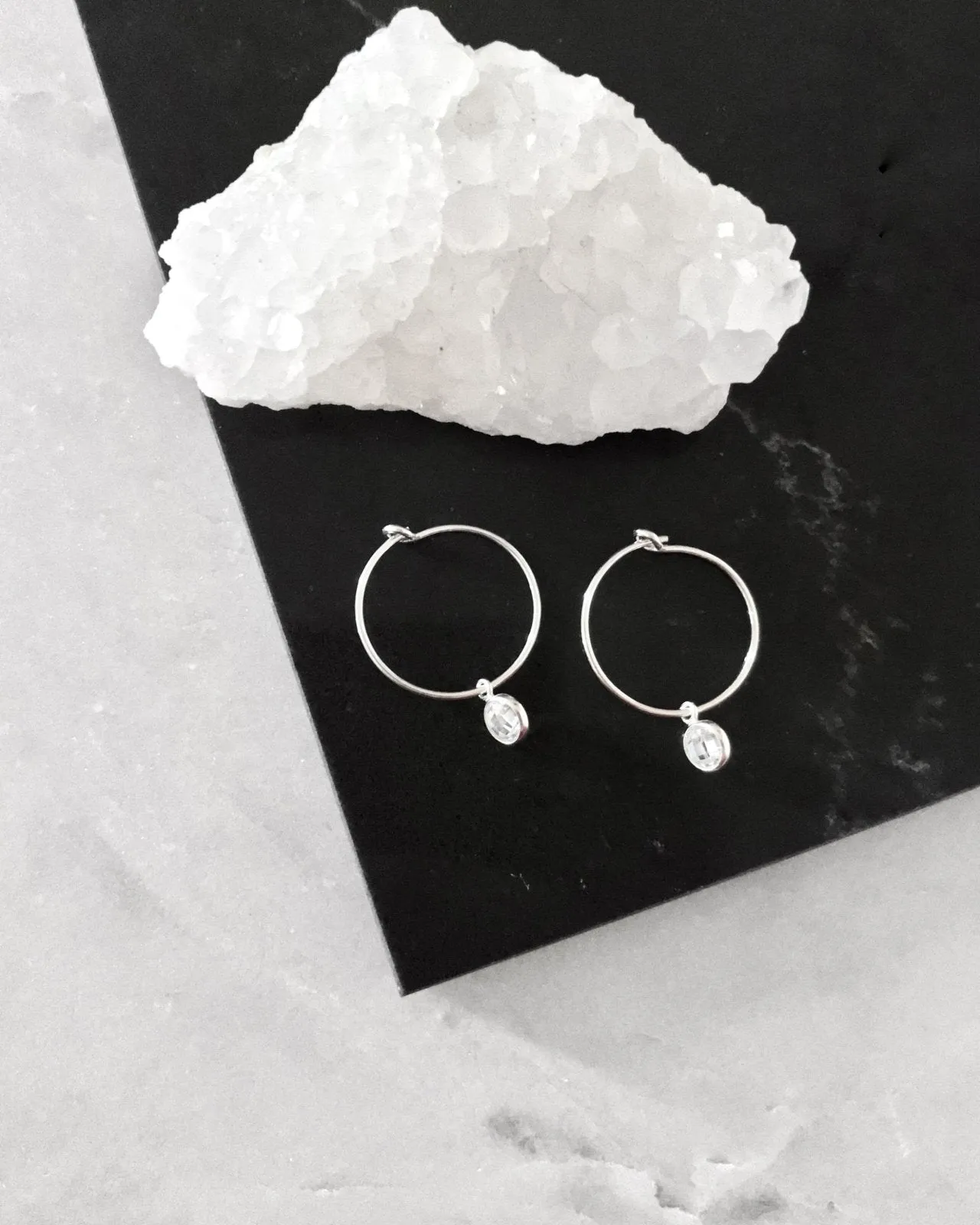 White CZ Hoop Earrings  - Sterling Silver