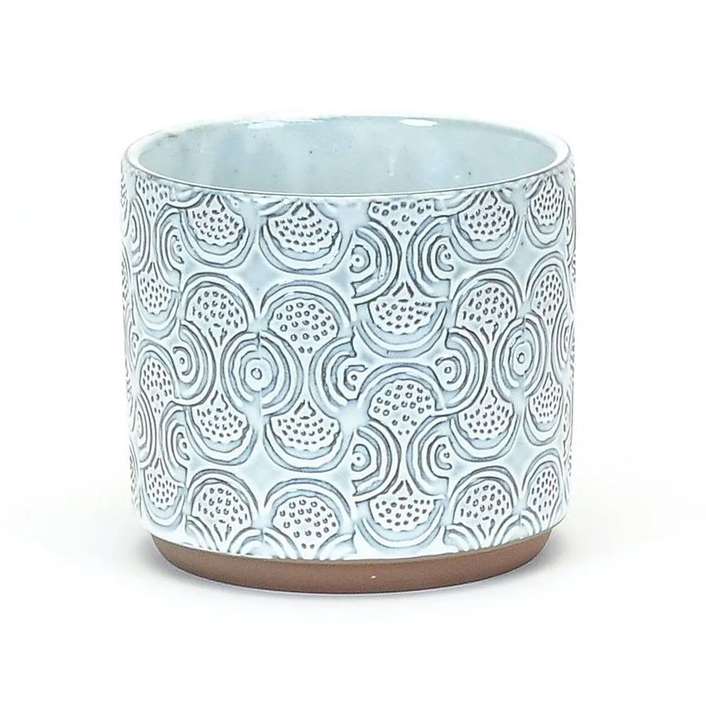 White Embossed Design Pot