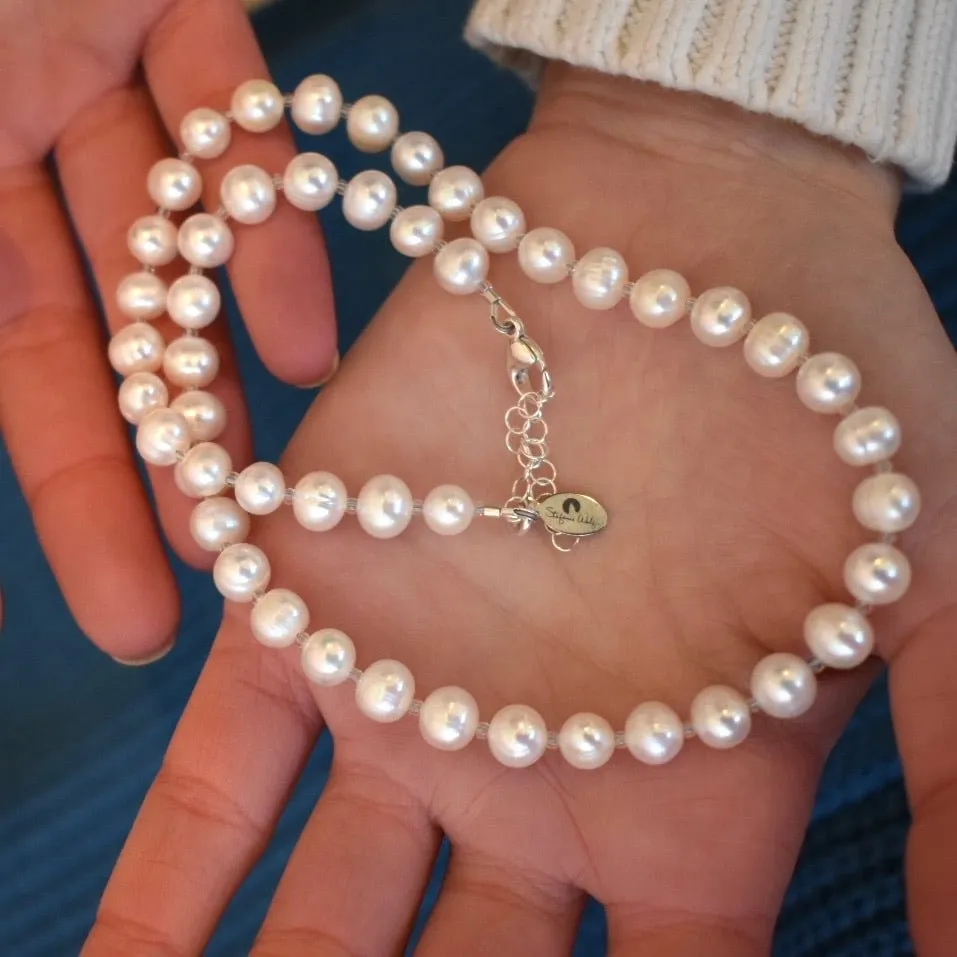 White Freshwater Pearl Necklace, Exceptional Luster