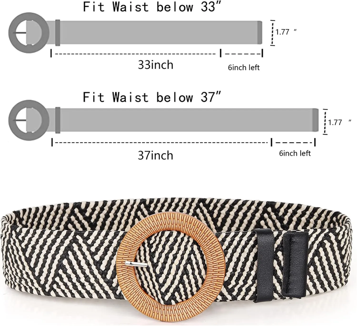 Women Belts For Dresses, Elastic Straw Rattan Waist Band With Large Buckle