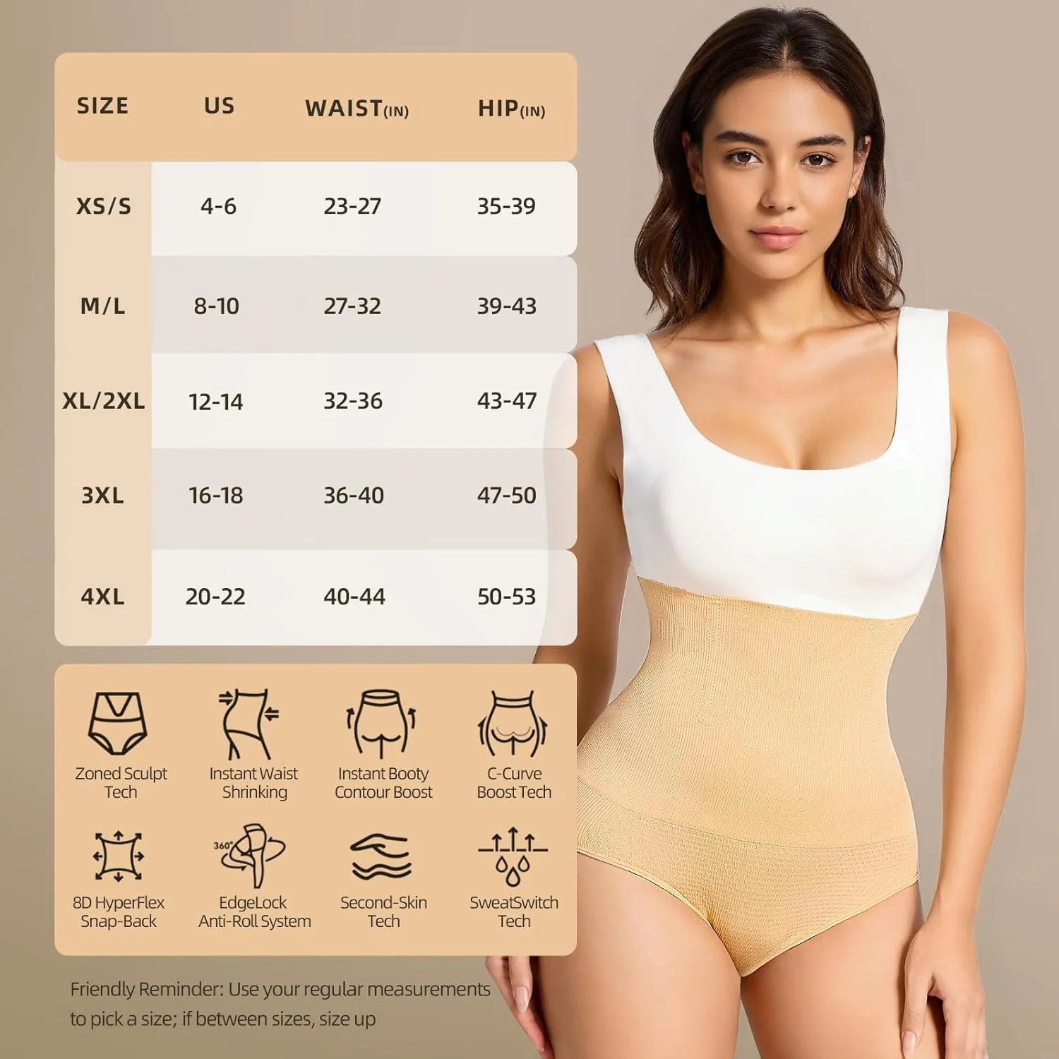 Women's Tummy Control Shapewear Panties Hi-Waist Body Shaper Underwear Slimming Briefs Compression Minimalist