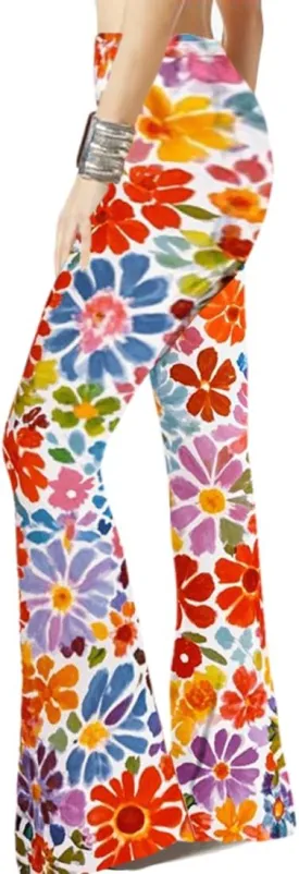 WSPLYSPJY Women's Print Stretch Bell Bottom Flare Palazzo Pants Trousers