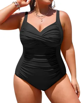 Yonique Women Plus Size One Piece Swimsuits Tummy Control Bathing Suits Twist Front Ruched Swimwear