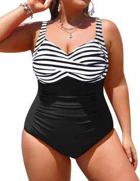 Yonique Women Plus Size One Piece Swimsuits Tummy Control Bathing Suits Twist Front Ruched Swimwear