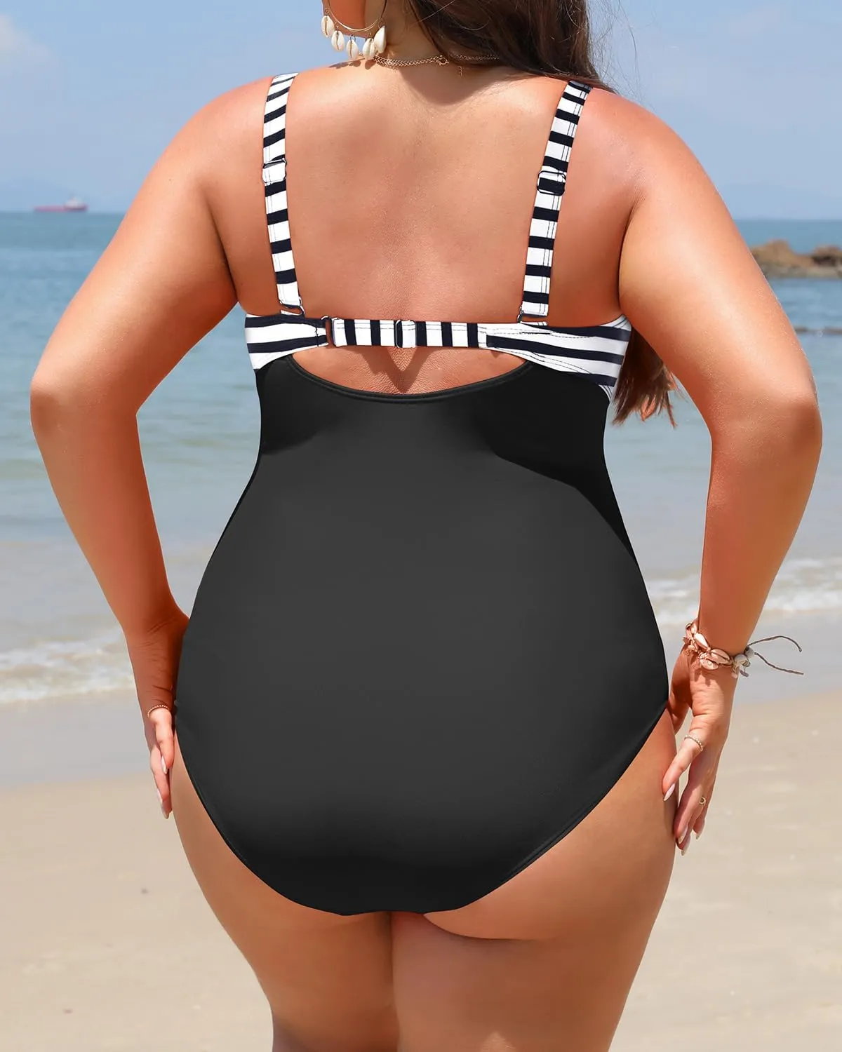 Yonique Women Plus Size One Piece Swimsuits Tummy Control Bathing Suits Twist Front Ruched Swimwear