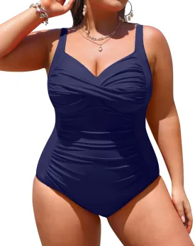 Yonique Women Plus Size One Piece Swimsuits Tummy Control Bathing Suits Twist Front Ruched Swimwear