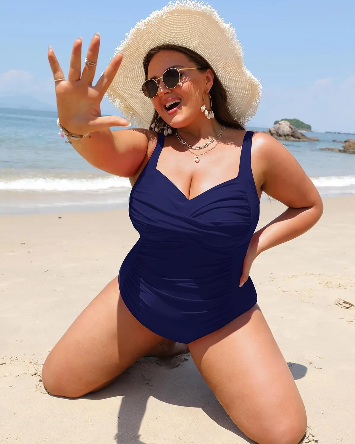 Yonique Women Plus Size One Piece Swimsuits Tummy Control Bathing Suits Twist Front Ruched Swimwear
