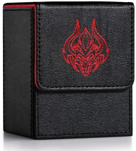 ZLCA Card Deck Box with 2 Dividers, Deck Storage Case Fits 100  Single Sleeved, PU Leather TCG Card Case Holder for Magic Commander Yugioh(Black&Red,Skull)